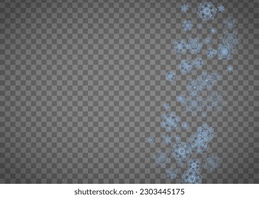 Snowflakes frame on transparent background. Christmas and Happy New Year. Isolated horizontal snowflakes frame for banners, gift cards, party invitation, partner compliment and special business offer