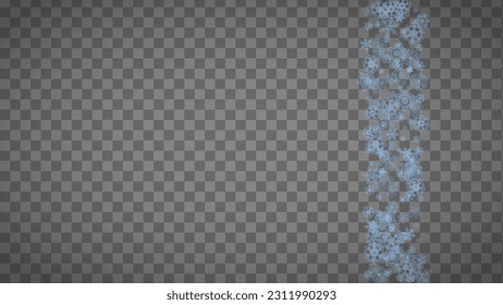 Snowflakes frame on transparent background. Christmas and Happy New Year. Isolated horizontal snowflakes frame for banners, gift cards, party invitation, partner compliment and special business offer