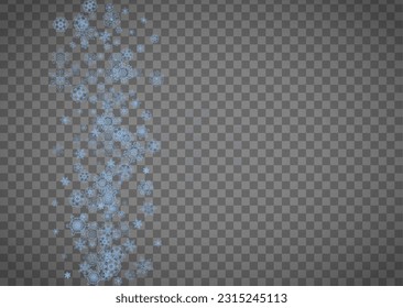 Snowflakes frame on transparent background. Christmas and Happy New Year. Isolated horizontal snowflakes frame for banners, gift cards, party invitation, partner compliment and special business offer