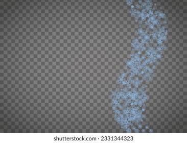 Snowflakes frame on transparent background. Christmas and Happy New Year. Isolated horizontal snowflakes frame for banners, gift cards, party invitation, partner compliment and special business offer