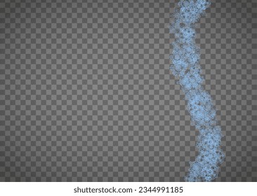 Snowflakes frame on transparent background. Christmas and Happy New Year. Isolated horizontal snowflakes frame for banners, gift cards, party invitation, partner compliment and special business offer