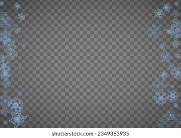 Snowflakes frame on transparent background. Christmas and Happy New Year. Isolated horizontal snowflakes frame for banners, gift cards, party invitation, partner compliment and special business offer