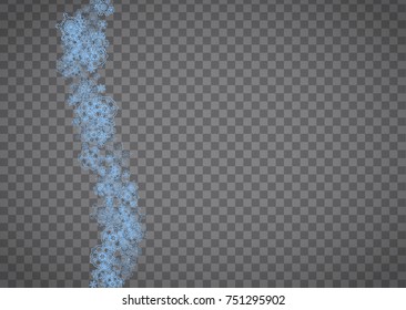 Snowflakes frame on transparent background. Christmas and Happy New Year. Isolated horizontal snowflakes frame for banners, gift cards, party invitation, partner compliment and special business offer