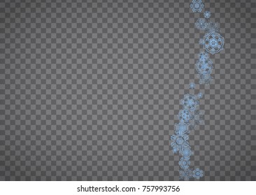 Snowflakes frame on transparent background. Christmas and Happy New Year. Isolated horizontal snowflakes frame for banners, gift cards, party invitation, partner compliment and special business offer