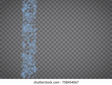Snowflakes frame on transparent background. Christmas and Happy New Year. Isolated horizontal snowflakes frame for banners, gift cards, party invitation, partner compliment and special business offer
