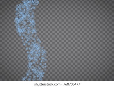 Snowflakes frame on transparent background. Christmas and Happy New Year. Isolated horizontal snowflakes frame for banners, gift cards, party invitation, partner compliment and special business offer