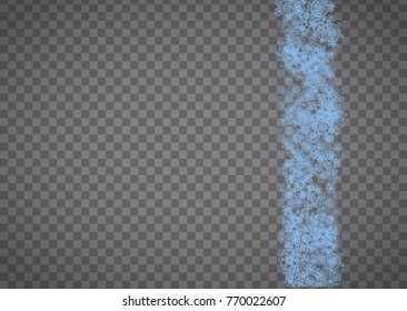 Snowflakes frame on transparent background. Christmas and Happy New Year. Isolated horizontal snowflakes frame for banners, gift cards, party invitation, partner compliment and special business offer