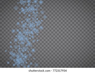 Snowflakes frame on transparent background. Christmas and Happy New Year. Isolated horizontal snowflakes frame for banners, gift cards, party invitation, partner compliment and special business offer