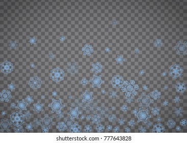 Snowflakes frame on transparent background. Christmas and Happy New Year. Isolated horizontal snowflakes frame for banners, gift cards, party invitation, partner compliment and special business offer