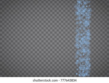 Snowflakes frame on transparent background. Christmas and Happy New Year. Isolated horizontal snowflakes frame for banners, gift cards, party invitation, partner compliment and special business offer
