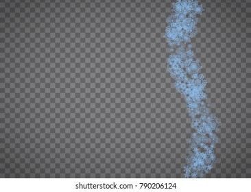 Snowflakes frame on transparent background. Christmas and Happy New Year. Isolated horizontal snowflakes frame for banners, gift cards, party invitation, partner compliment and special business offer