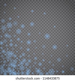 Snowflakes frame on transparent grey background. Merry Christmas and Happy New Year. Isolated snowflakes frame for banners, gift cards, party invitation, partner compliment and special business offer