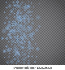 Snowflakes frame on transparent grey background. Merry Christmas and Happy New Year. Isolated snowflakes frame for banners, gift cards, party invitation, partner compliment and special business offer