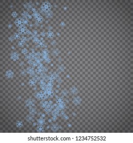Snowflakes frame on transparent grey background. Merry Christmas and Happy New Year. Isolated snowflakes frame for banners, gift cards, party invitation, partner compliment and special business offer