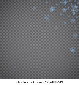 Snowflakes frame on transparent grey background. Merry Christmas and Happy New Year. Isolated snowflakes frame for banners, gift cards, party invitation, partner compliment and special business offer