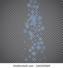 Snowflakes frame on transparent grey background. Merry Christmas and Happy New Year. Isolated snowflakes frame for banners, gift cards, party invitation, partner compliment and special business offer