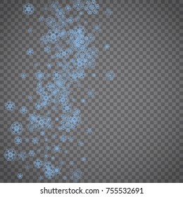 Snowflakes frame on transparent grey background. Merry Christmas and Happy New Year. Isolated snowflakes frame for banners, gift cards, party invitation, partner compliment and special business offer