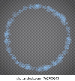 Snowflakes frame on transparent grey background. Merry Christmas and Happy New Year. Isolated snowflakes frame for banners, gift cards, party invitation, partner compliment and special business offer