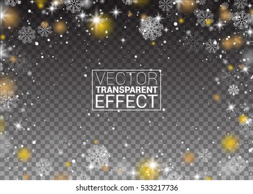 Snowflakes Frame, Snowfall Lights On Transparent Background. Falling Christmas Shining Transparent Beautiful Snow. Vector Illustration.