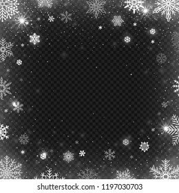 Snowflakes Frame. Winter Snowed Border, Frost Snowflake And Christmas Cold Blizzard Snow Greeting Card, Wishes Postcard Or Snowflakes Background, Holiday Vector Design Template