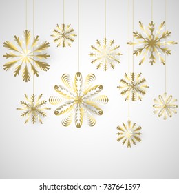 Snowflakes. Garland. Gold. Vector festive illustration. New Year. Christmas. Winter.