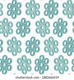 Snowflakes from gears. Christmas seamless pattern of gears laid out in the shape of snowflakes. Vector background.