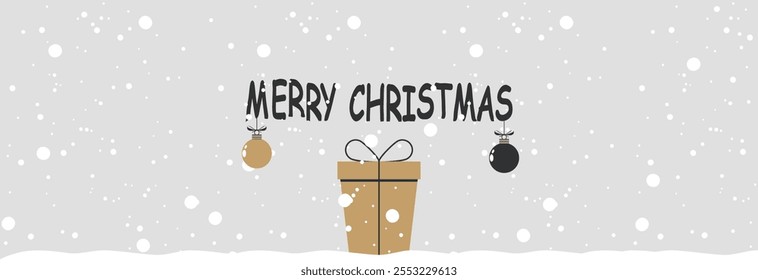 Copos de nieve y regalo sobre un fondo claro. Felices Navidades.