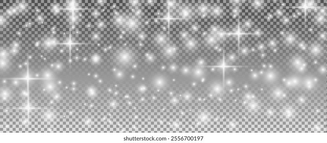 Snowflakes glitter in the air on a transparent background. The snow cover effect creates a peaceful winter atmosphere. eps 10