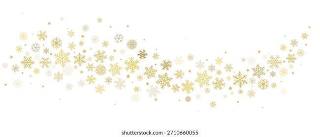 Snowflakes glitter wave border, snow curve vector background, Christmas sparkles confetti.