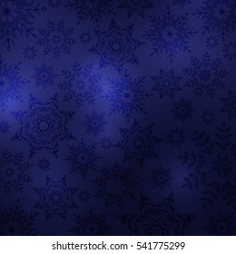 Snowflakes glow blue background. Vecto illustration