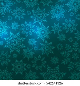 Snowflakes glow turquoise background. Vector illustration