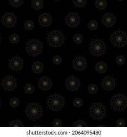 snowflakes gold black seamless pattern 