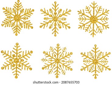 Ilustración vectorial del brillo de oro de los copos de nieve