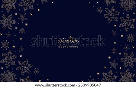 Snowflakes with gold lines. Stylish backgrounds. Abstract backgrounds for winter.