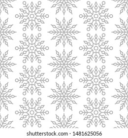 Snowflakes gray seamless pattern. Christmas geometric background. Template for textile and wallpapers. Vector illustration.