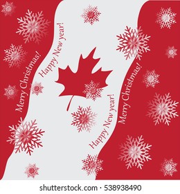 Snowflakes and greeting with symbols of Canada. Design for greetings, holiday screensavers.
