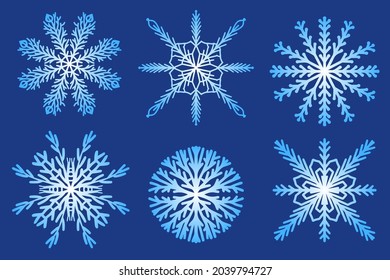 Schneeflocken handgezeichnet blaues Set für die Erstellung von Textildesigns, Postkarten, Kalender, Fotorahmen. 