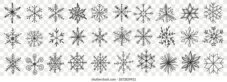 Snowflakes hand drawn doodle set