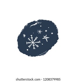 Snowflakes hand drawn vector icons set, brush smear. Winter theme. Simple brush sketch illustration isolated on white background