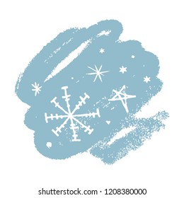 Snowflakes hand drawn vector icons set, brush smear. Winter theme. Simple brush sketch illustration isolated on white background
