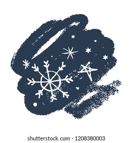 Snowflakes hand drawn vector icons set, brush smear. Winter theme. Simple brush sketch illustration isolated on white background