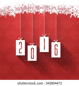 Snowflakes and Hanging Flat Style Christmas Balls 2016 Happy New Year 