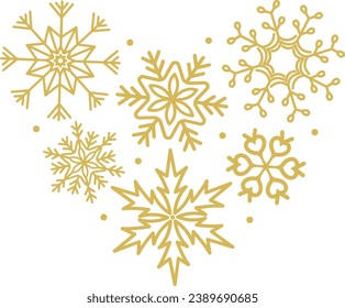Snowflakes in heart shape. Winter decorations. Symbol of snowflakes.  Merry Christmas vector illustration.