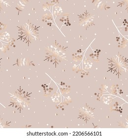 Snowflakes and herbs seamless vector christmas pattern. Gradient texture. Decorative seasonal winter surface print design for fabrics, stationery, scrapbook, gift wrap, and packaging.