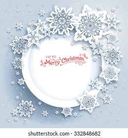 Snowflakes holiday frame. Winter holiday card for web, banner, invitation, leaflet and so on. Christmas background.