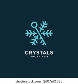
Snowflakes Ice crystal with key abstract geometric lines logo design. Frozen key symbol icon vector illustration
