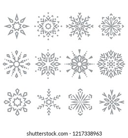Snowflakes icon collection. Graphic vector modern grey ornament.