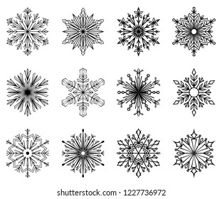 Snowflakes icon collection. Graphic vector modern ornament.
