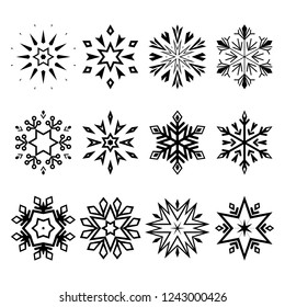 Snowflakes icon collection. Graphic vector modern ornament.