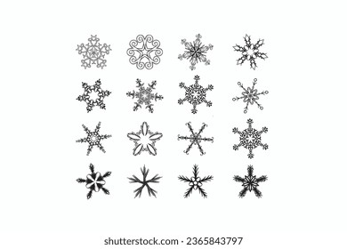 Snowflakes icon collection. Graphic vector ornament.